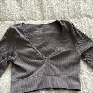 Garage Taupe Ribbed Knit Top